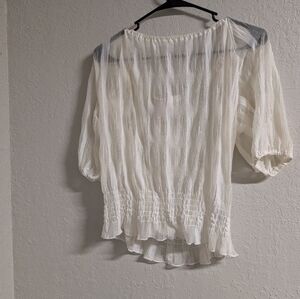 Romeo & Juliet Couture White Sheer Blouse S Stretch Ruffle Whimsy Fairy Boho